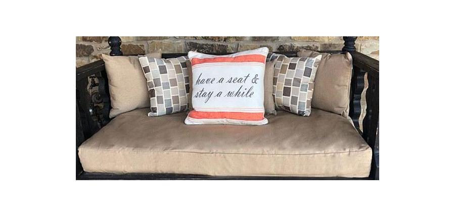 Porch Swing Bed Gets Makeover With Sunbrella Cushion Cover and Throw Pillows