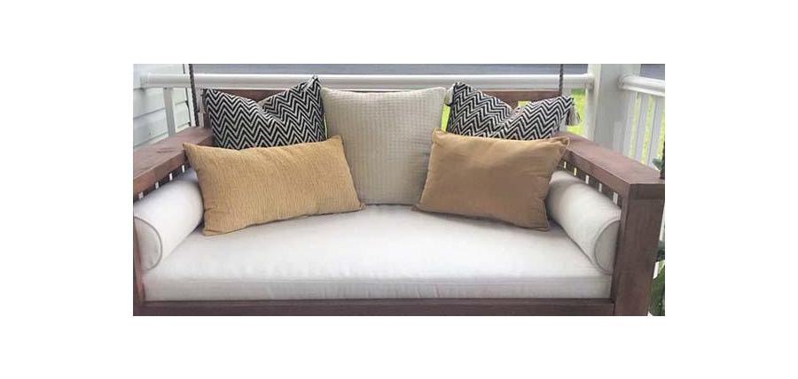 Daybed Cushion and Bolsters in Sunbrella Sailcloth Salt Blend Well on Porch Swing
