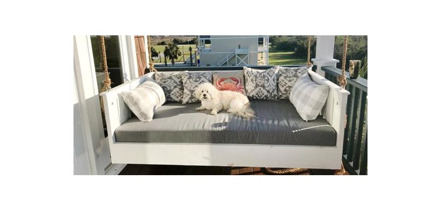 Cute Pup Enjoys This Comfy Beach House Porch Swing Cushion