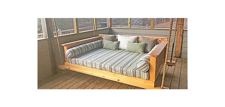 Rustic Porch Swing Bed Receives Sunbrella Cushion Enhancements
