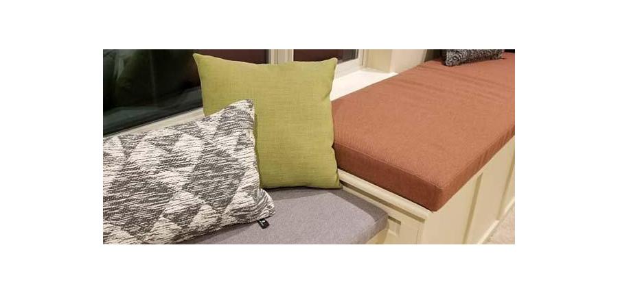 Sunbrella Blend Fabrics Create Serene Window Seat Cushions in Earth Tones