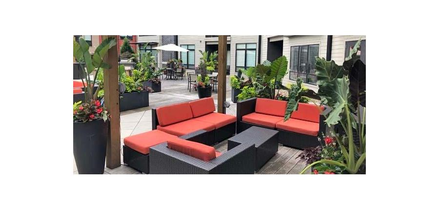 Luxury Apartments Courtyard Elevated With All New Sunbrella Echo Sangria Cushions