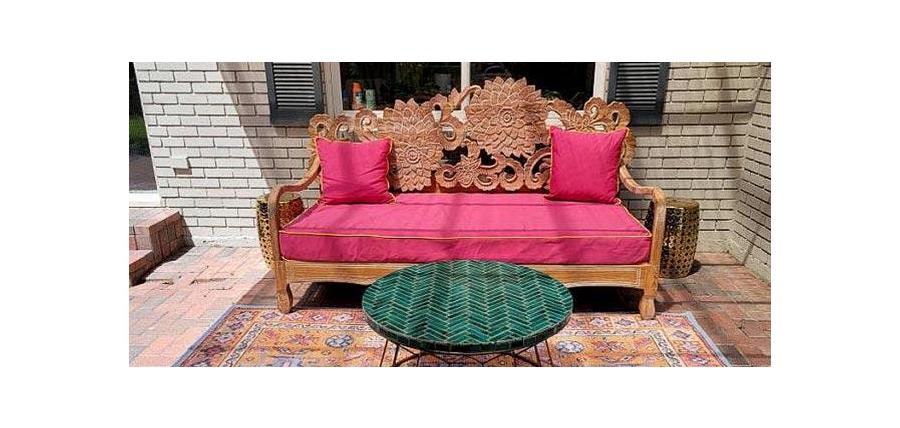 Exotic Sofa Adds Brilliance With Sunbrella Canvas Hot Pink Custom Cushion