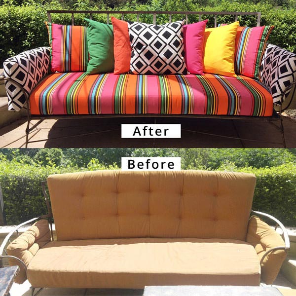 A Rainbow of Sunbrella Pillows Brightens Backyard Retreat