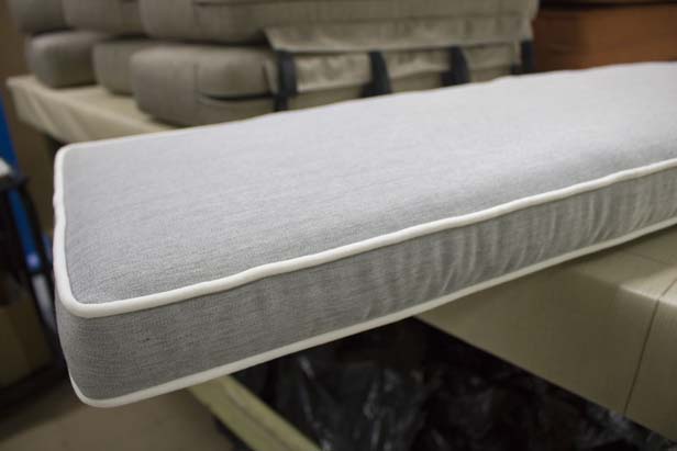 Bench Seat Cushion in Sunbrella Canvas Granite Creates Cozy Landing Spot in Master Bedroom