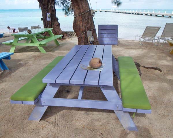Sunbrella RAIN Bench Cushions Add Playful Vibe to Beach Picnic Tables