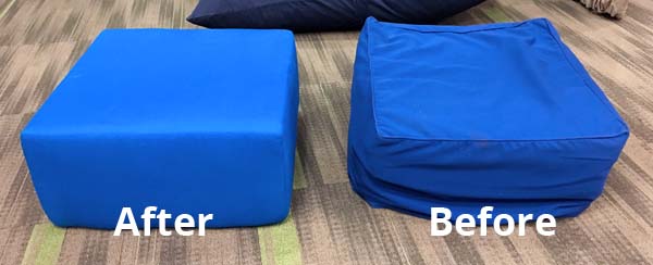 Brightly Colored Sunbrella Ottomans Create Cozy Lounge Space For Middle Schoolers