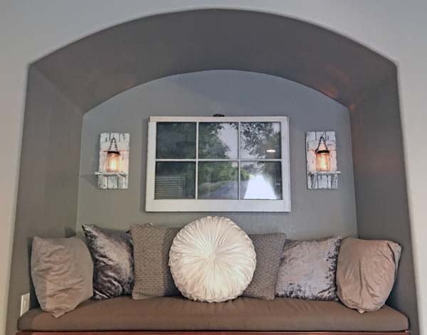 Unique Window Seat Nook Created With Sunbrella Dupione Stone Cushion