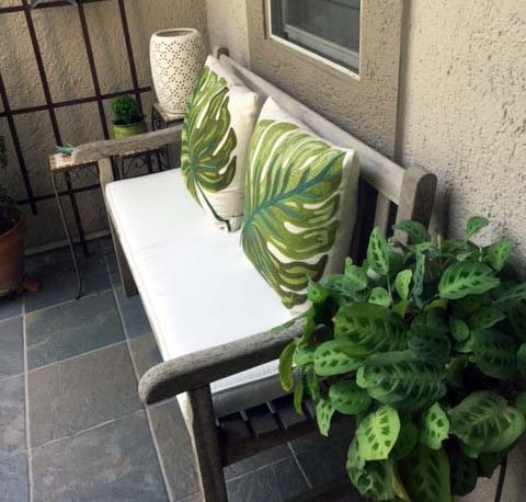 Sunbrella Canvas Natural Bench Cushion Roots Tropical-Inspired Balcony