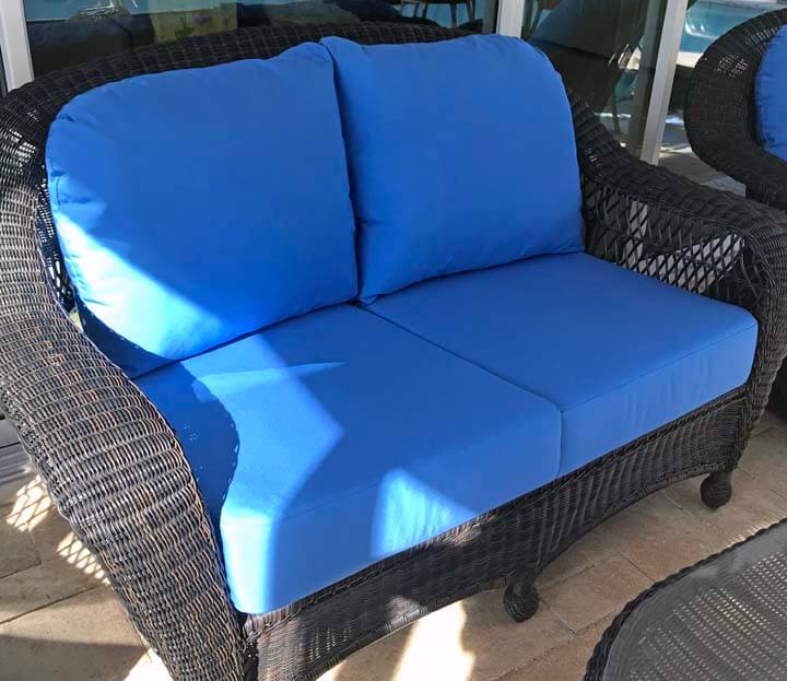 Patio Chair and Ottoman Cushions Upgraded With Bright Sunbrella Canvas Capri