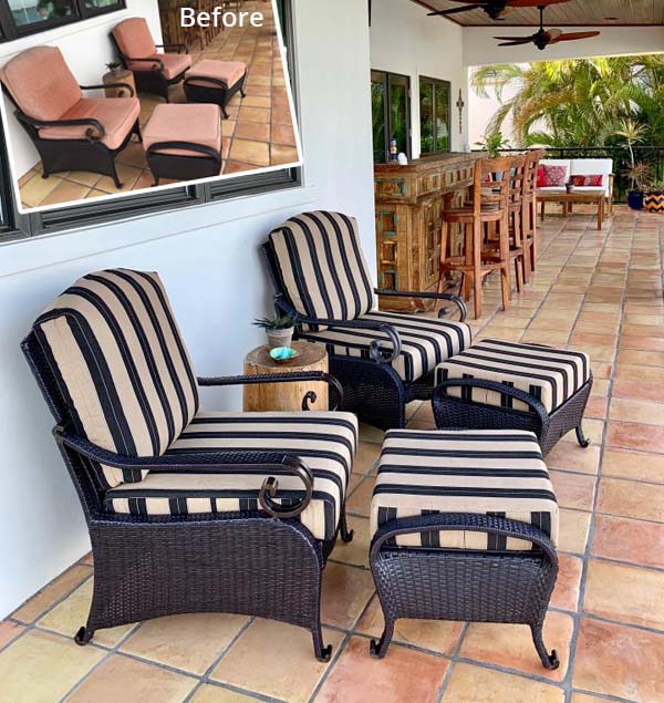 The Classic Stripes of Berenson Tuxedo Lend Sophistication to Outdoor Space