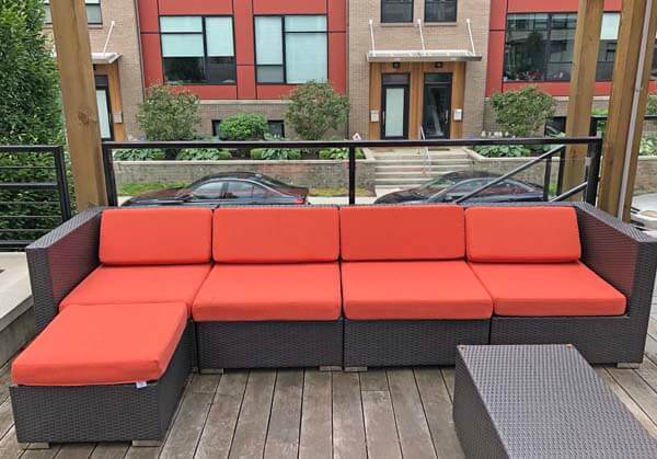 Luxury Apartments Courtyard Elevated With All New Sunbrella Echo Sangria Cushions