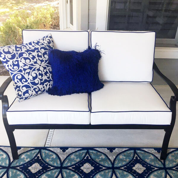 Bold Blue and White Sunbrella Cushion Makeover Earns House Favorite Vote