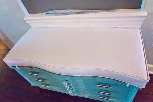 Cedar Chest Brought to Life with Custom Curved Sunbrella Bench Cushion