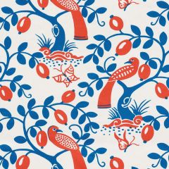 F Schumacher Olive Tree Blue and Red 177471 Print Happy Collection Indoor Upholstery Fabric