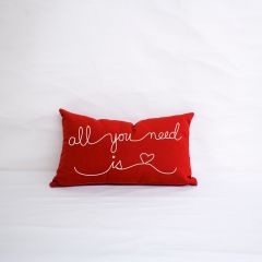 Sunbrella Monogrammed Holiday Pillow - 20x12 - Valentines - all you need is love - White on Red