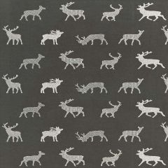 F Schumacher Caribou Embroidery Charcoal 67160 Luxe Lodge Collection Indoor Upholstery Fabric