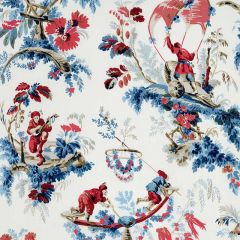 F Schumacher Plaisirs De La Chine Bleu and Rouge 172853 Schumacher Classics Collection Indoor Upholstery Fabric