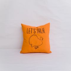 Sunbrella Monogrammed Holiday Pillow Cover Only - 15x15 - Thanksgiving - Let's Talk Turkey - Brown on Orange