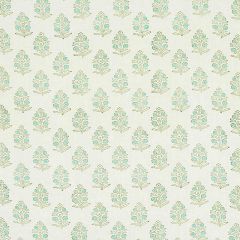 F Schumacher Aditi Hand Blocked Print Green 179361 Jacaranda Collection Indoor Upholstery Fabric