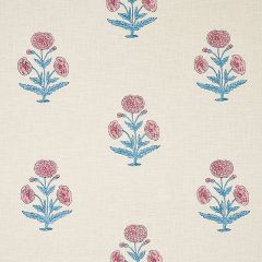 F Schumacher Poppy Hand Block Print Rose & Sky 179840 by Molly Mahon Indoor Upholstery Fabric