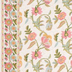 F Schumacher Indali Bordered Linen Pink And Leaf 180111 Schumacher Classics Collection Indoor Upholstery Fabric