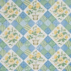 F Schumacher Caldwell Patchwork Chintz Yellow And Cornflower 180120 Schumacher Classics Collection Indoor Upholstery Fabric