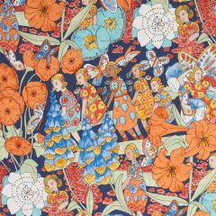 F Schumacher Fairie Garden Orange And Navy 180141 by Clements Ribeiro Indoor Upholstery Fabric