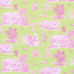 F Schumacher Toussaint Toile Pink & Green 180271 by Victor Glemaud Indoor Upholstery Fabric