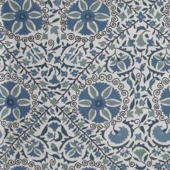 F Schumacher Madura Floral Stitchery Indigo & Ivory 1276002 Indoor Upholstery Fabric