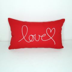 Sunbrella Monogrammed Holiday Pillow Cover Only - 20x12 - Valentines - Love - White on Red