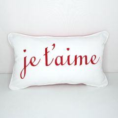 Sunbrella Monogrammed Holiday Pillow Cover Only - 20x12 - Valentines - Je T'aime - Red on White with White Welt
