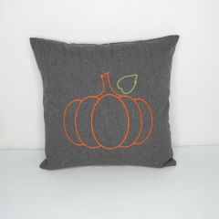 Sunbrella Monogrammed Holiday Pillow Cover Only - 18x18 - Pumpkin - Orange on Grey