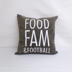 Indoor Monogrammed Holiday Pillow Cover Only - 20x20 - Food, Fam and Football - White on Brown