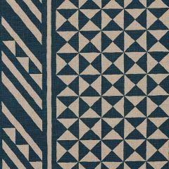 F Schumacher Nuba Indigo on Natural 176302 Tribal Chic Collection Indoor Upholstery Fabric