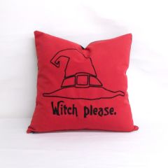 Sunbrella Monogrammed Holiday Pillow Cover Only - 18x18 - Halloween - Witch Please - Black on Red