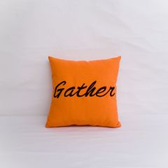 Sunbrella Monogrammed Holiday Pillow Cover Only - 15x15 - Thanksgiving - Gather - Brown on Orange