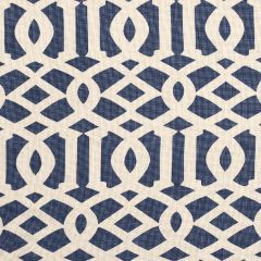 F Schumacher Imperial Trellis II Ivory / Navy 174411 Print Happy Collection Indoor Upholstery Fabric