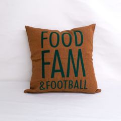 Sunbrella Monogrammed Holiday Pillow - 20x20 - Food, Fam and Football - Green on Brown