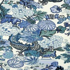 F-Schumacher Chiang Mai Dragon-China Blue 5001062 Luxury Decor Wallpaper