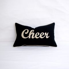 Sunbrella Monogrammed Holiday Pillow Cover Only - 20x12 - Cheer - Beige on Black with Beige Welt