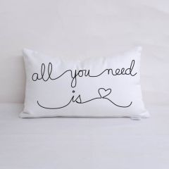 Sunbrella Monogrammed Holiday Pillow Cover Only - 20x12 - Valentines - all you need is love - Black on White