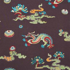 F Schumacher Hanlun Dragon Embroidery Charcoal 78113 Fire Breather Collection Indoor Upholstery Fabric