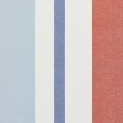 F Schumacher Lolland Linen Stripe Sky & Coral 79662 Scandinavian Modern Collection Indoor Upholstery Fabric