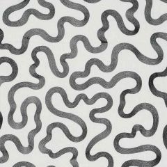 F Schumacher Riley Embroidery Black On Ivory 80791 New Wave: Black and White Collection Indoor Upholstery Fabric