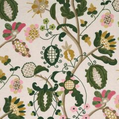 F Schumacher Mandevilla Embroidery Pink & Green 81511 Uncommon Threads Collection Indoor Upholstery Fabric