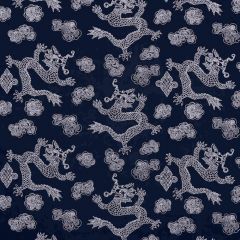 F Schumacher Dragon Embroidery Navy 81550 Uncommon Threads Collection Indoor Upholstery Fabric