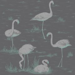 Cole and Son Flamingos Teal / Silver / Black 95-8048 Contemporary Restyled Collection Wall Covering