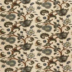 F Schumacher Jacobean Printed Crewel Multi Blues Wood Tones 2639314 Indoor Upholstery Fabric