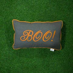 Sunbrella Monogrammed Holiday Pillow Cover Only - 20x12 - Halloween - Boo - Orange on Dark Grey with Orange Welt